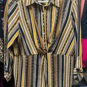 Ruby Rd. Brown and Yellow Patterned Blouse